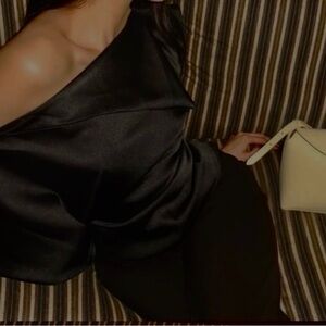 Satin One-Shoulder Black Top